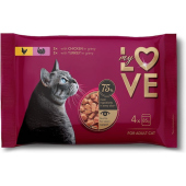 Пауч за котки My Love Adult cats  with chicken, turkey 4 броя с Пилешко и пуешко месо в сос